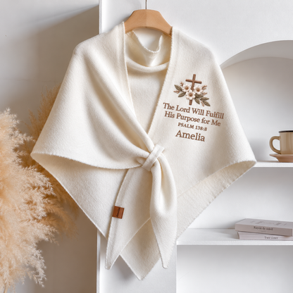 Personalized Bible Verse Floral Cross Cozy Shawl – Custom Name Faith-Inspired Wrap