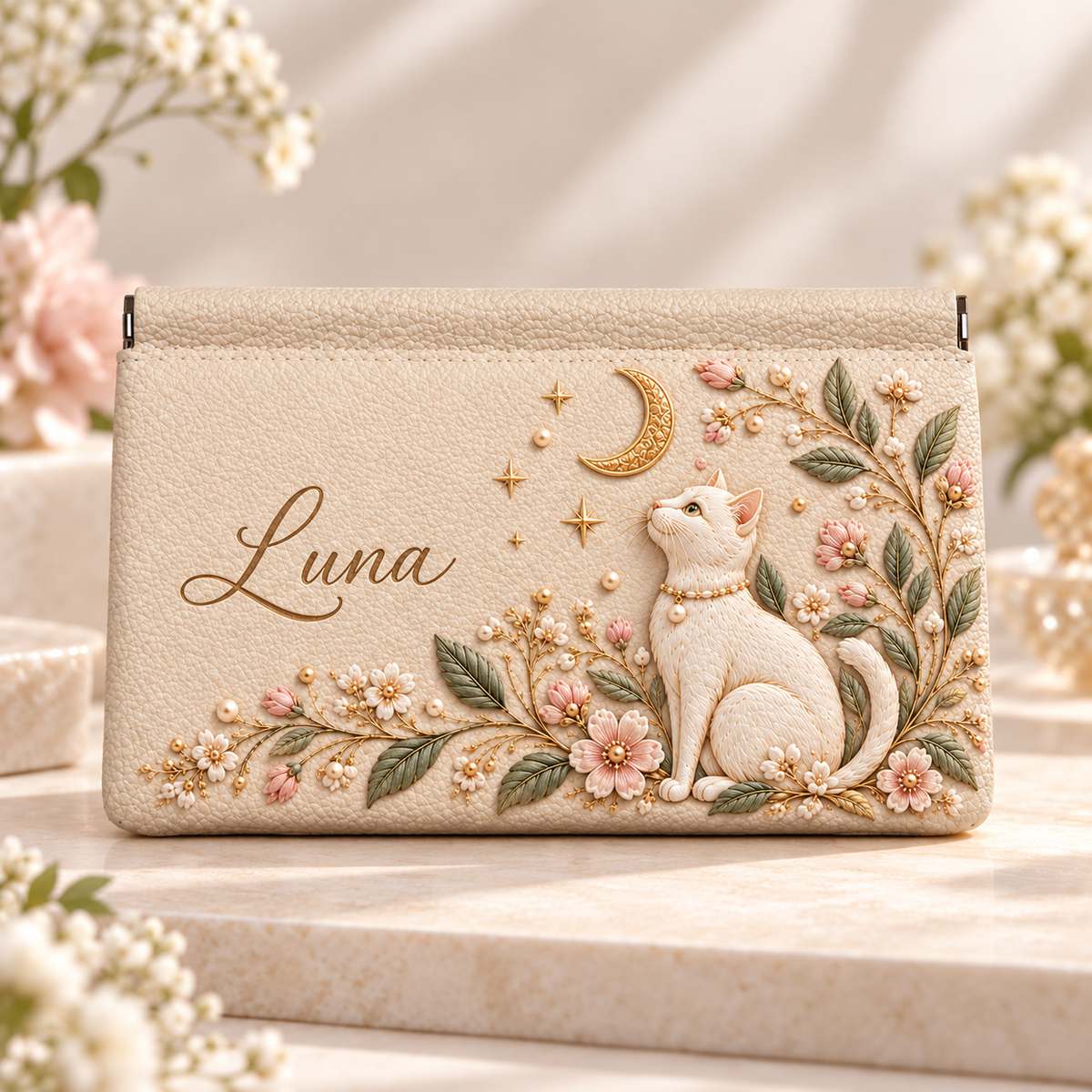Personalized Floral Animal Clutch Pouch with Custom Name
