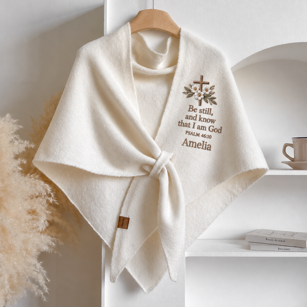 Personalized Bible Verse Floral Cross Cozy Shawl – Custom Name Faith-Inspired Wrap