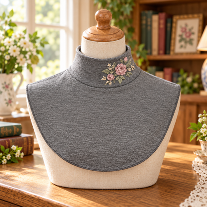 🌸 Elegant Floral Embroidered Detachable Collar – Women's Mock Neck Dickey