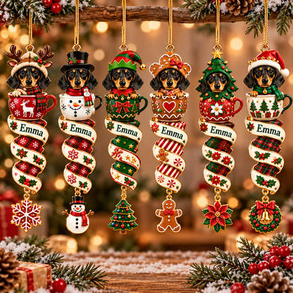 🎄 Personalized Dachshund Christmas Spiral Ornament – Custom Name Holiday Tree Decoration (6 Styles)