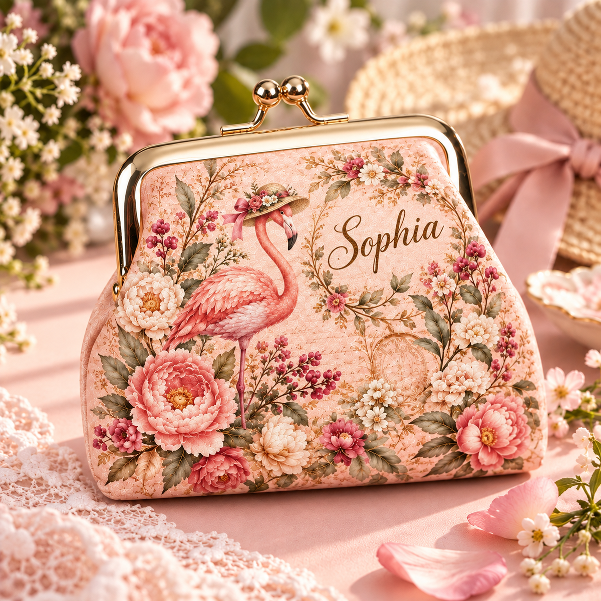 🌸 Personalized Vintage Floral Kiss Lock Coin Purse – Custom Name | 5 Styles
