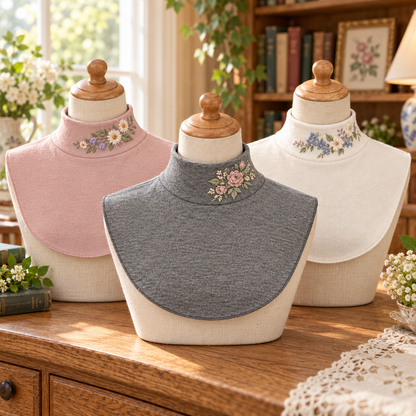 🌸 Elegant Floral Embroidered Detachable Collar – Women's Mock Neck Dickey