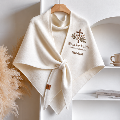 Personalized Bible Verse Floral Cross Cozy Shawl – Custom Name Faith-Inspired Wrap
