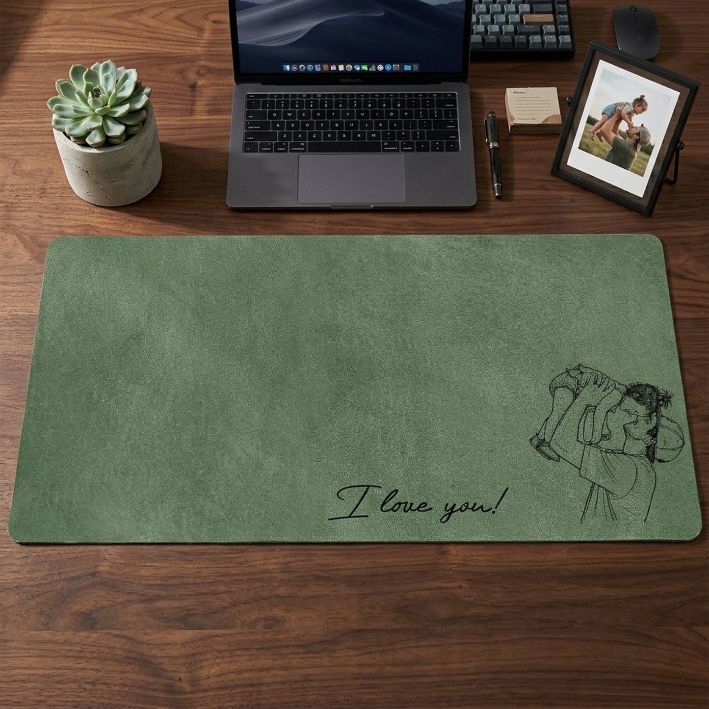Personalized Photo Sketch Desk Mat | Father's Day Gift