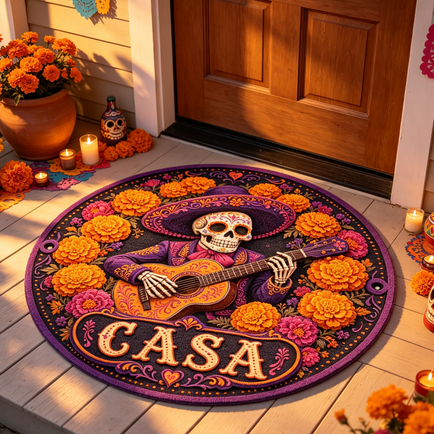 CASA Day of the Dead Skeleton Round Rug