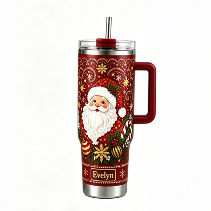 🎅 Personalized Christmas Santa Snowflake 40oz Handle Tumbler 🎄✨