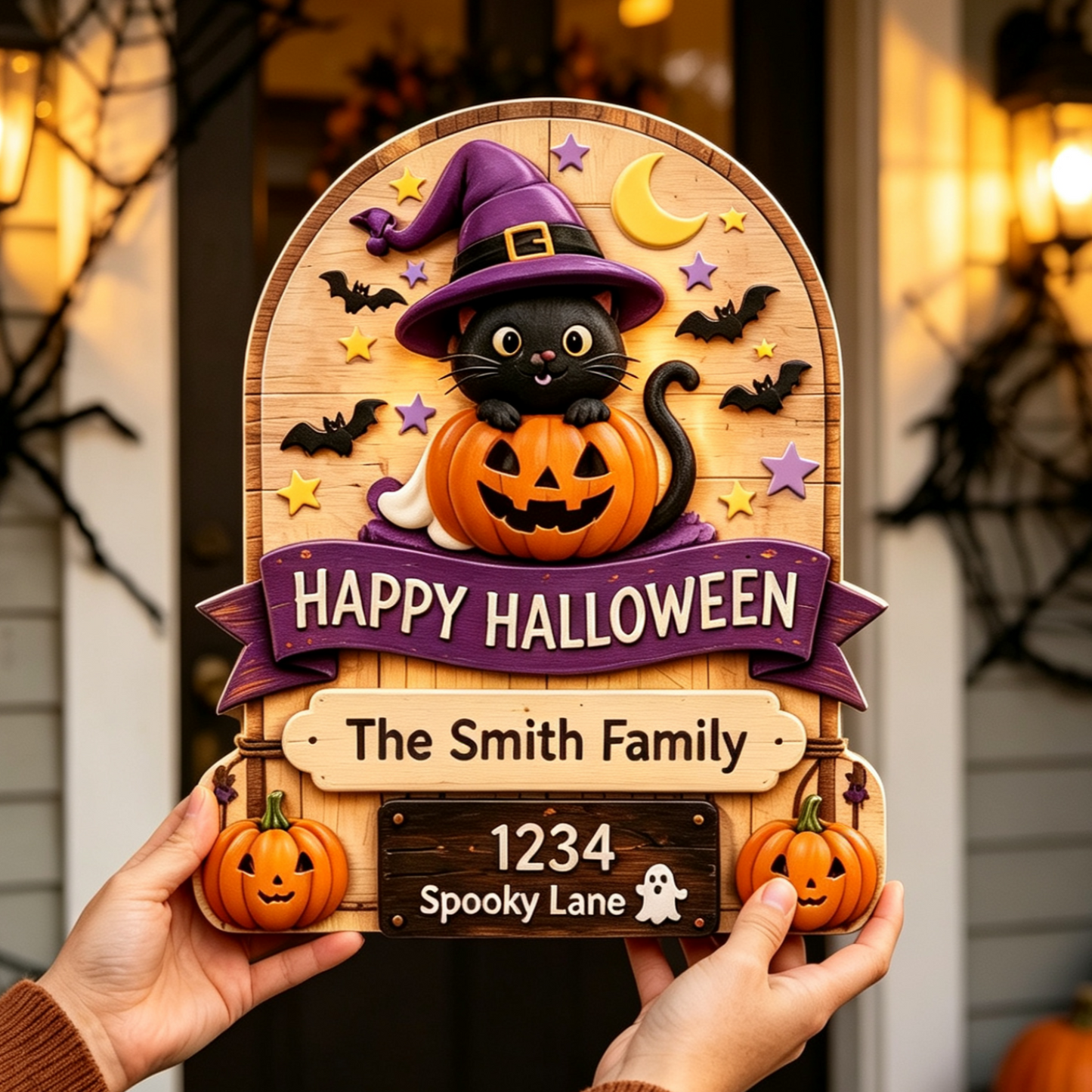 🎃 Personalized Halloween Black Cat Sign