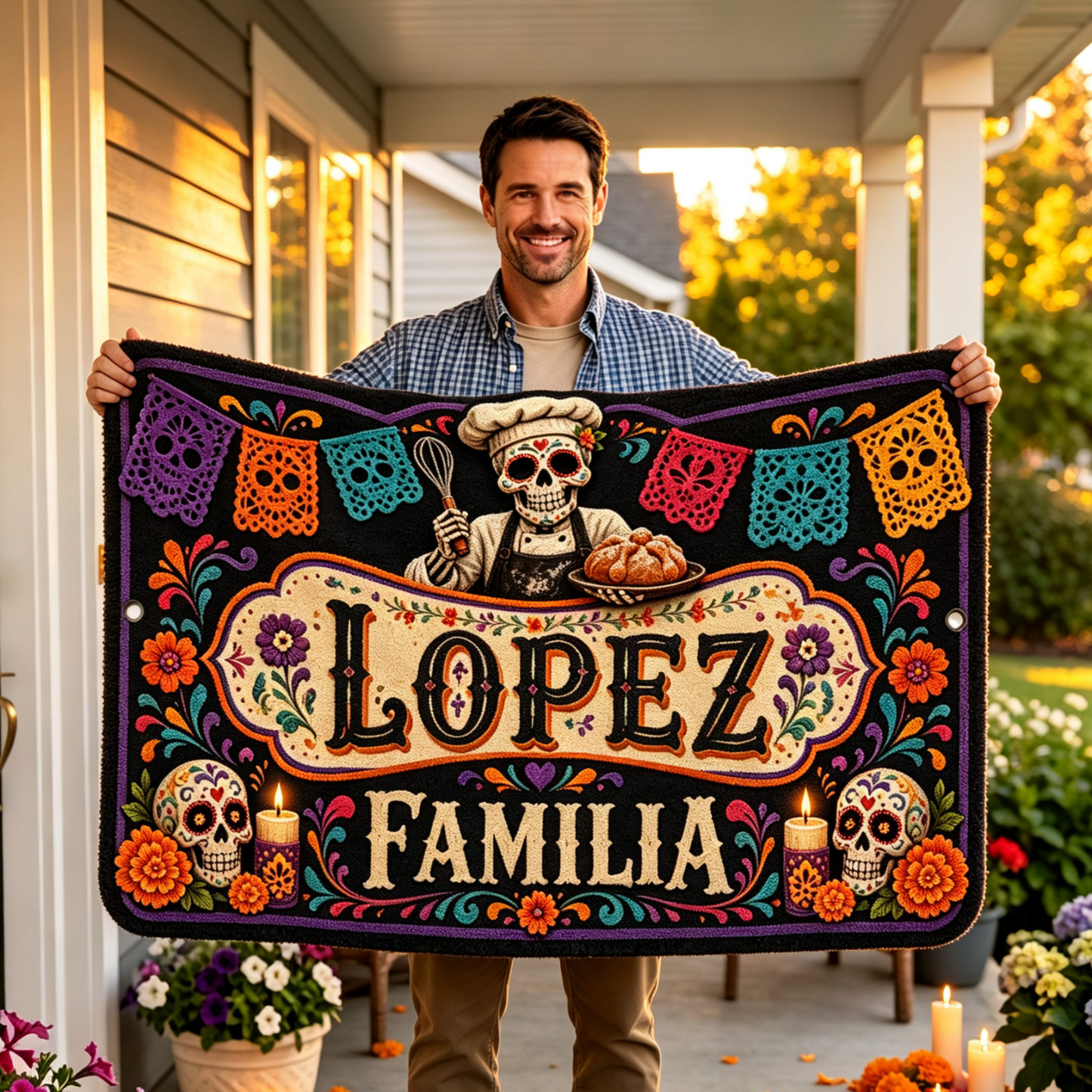 Custom Skeleton Chef Day of the Dead Rug