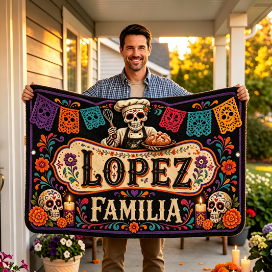 Custom Skeleton Chef Day of the Dead Rug