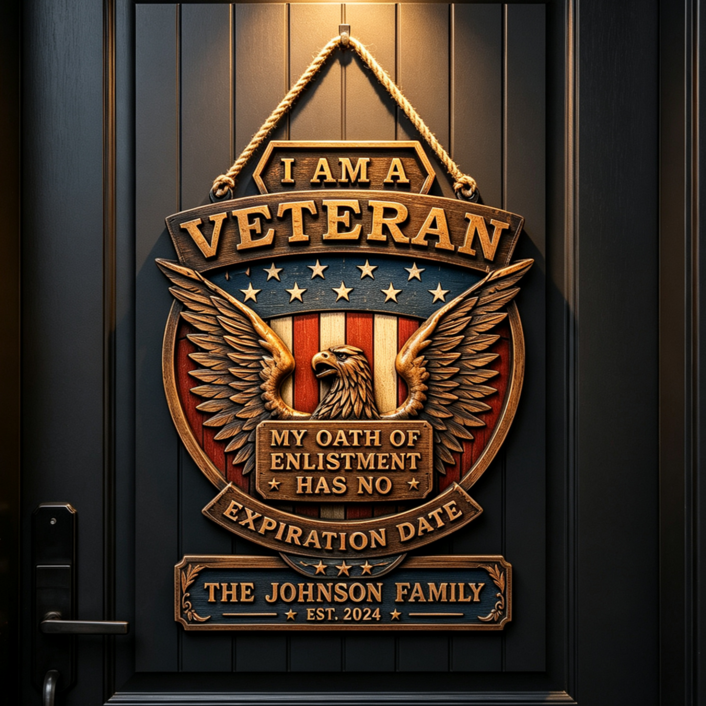 Personalized Patriotic Veteran Eagle Family Wood Sign