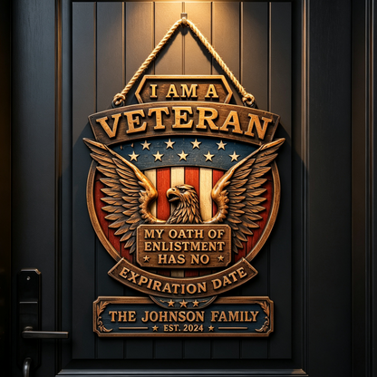Personalized Patriotic Veteran Eagle Family Wood Sign