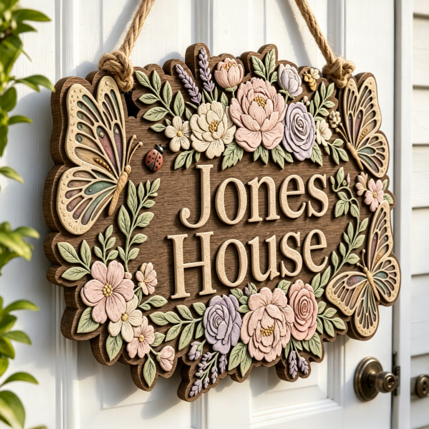 Vintage Floral Butterfly Custom Name Sign