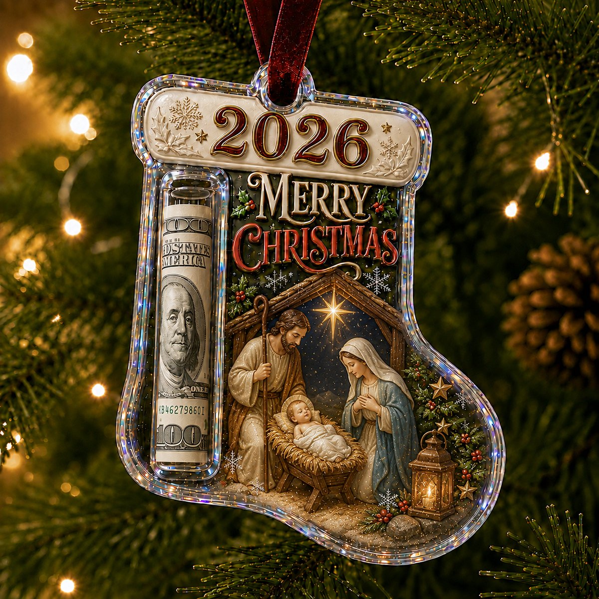 🎅 Cash Clip Christmas Tree Ornament – Novelty Holiday Money Gift Clip