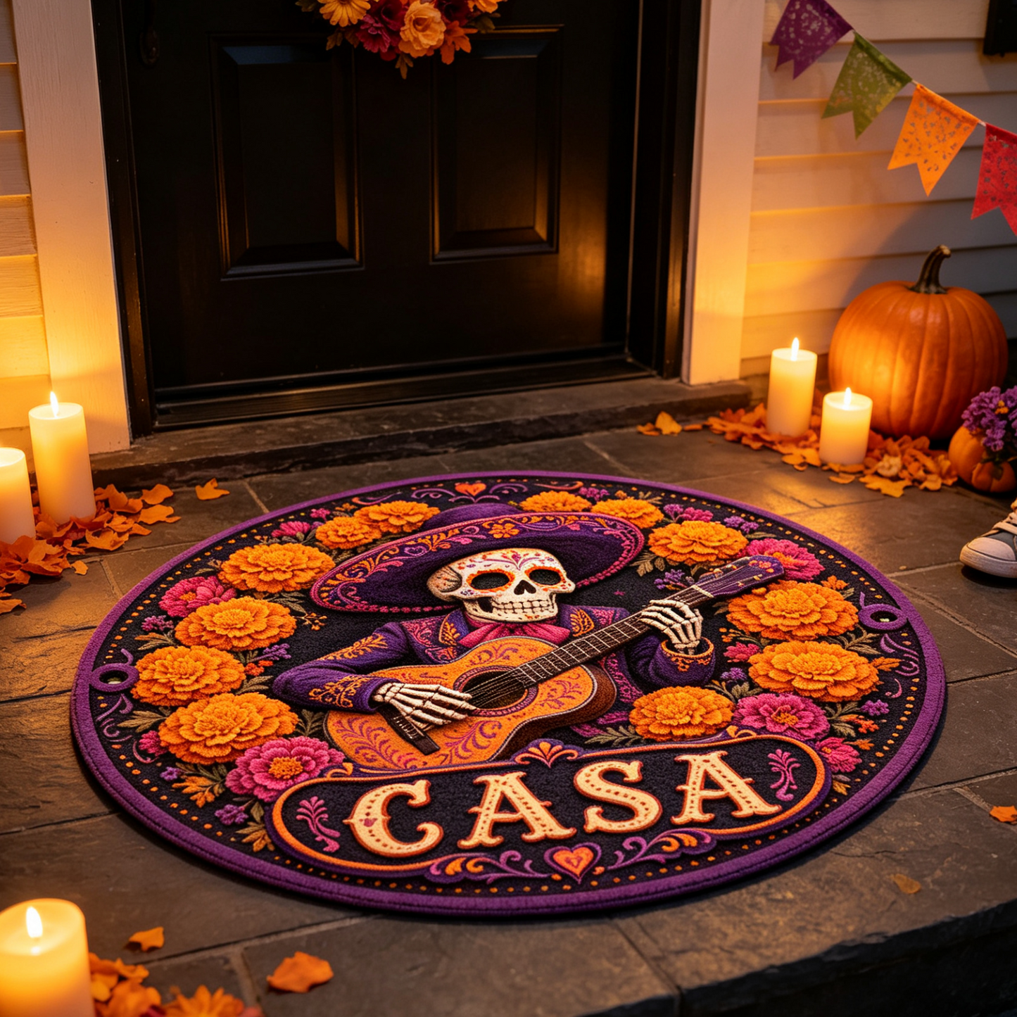 CASA Day of the Dead Skeleton Round Rug