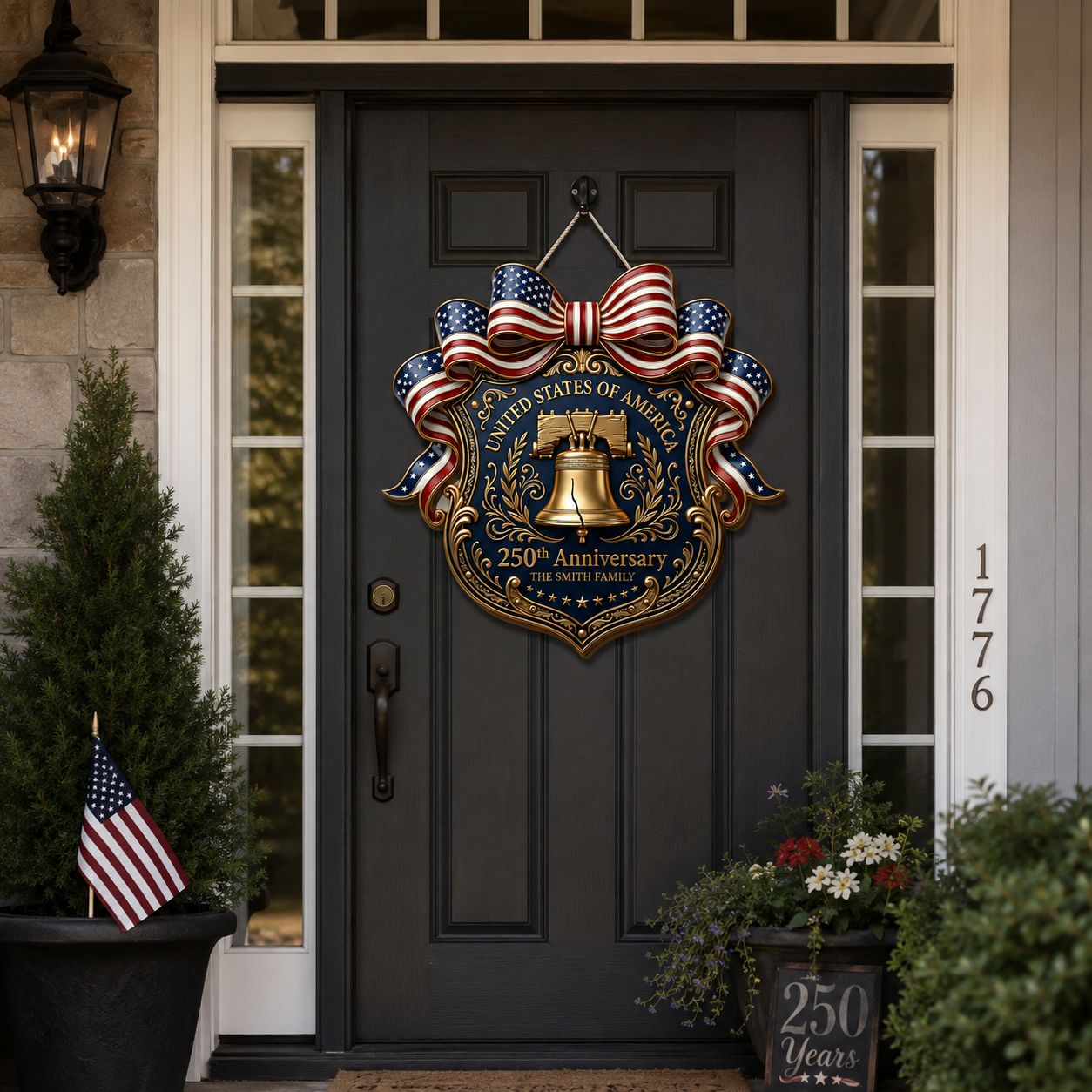 Personalized USA Wooden Door Sign, 250th Anniversary Decor