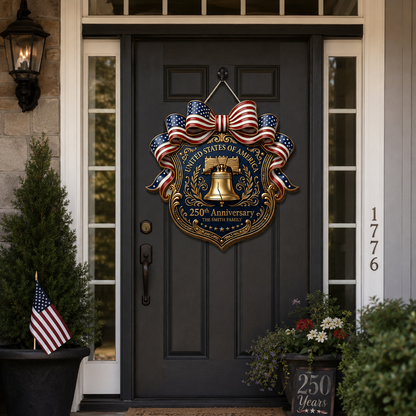 Personalized USA Wooden Door Sign, 250th Anniversary Decor