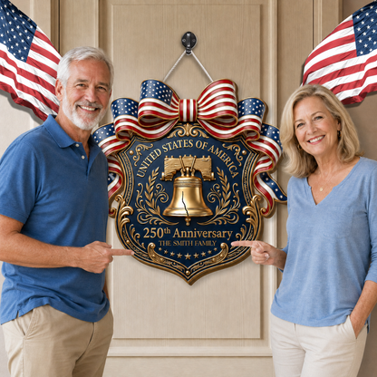 Personalized USA Wooden Door Sign, 250th Anniversary Decor