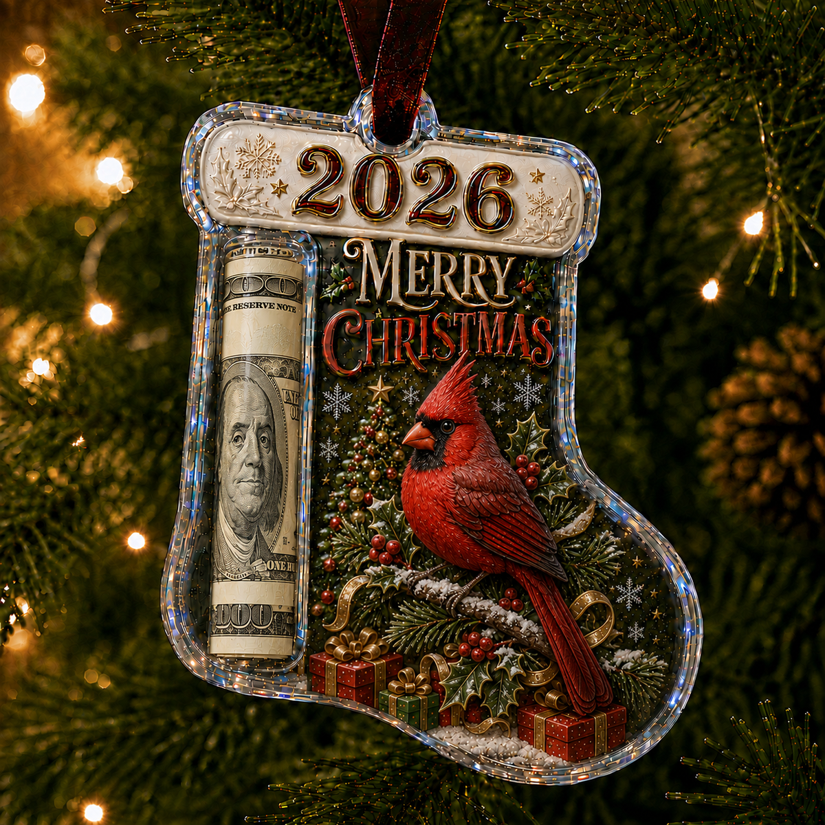 🎅 Cash Clip Christmas Tree Ornament – Novelty Holiday Money Gift Clip