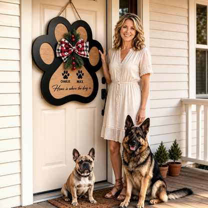 🐾 Personalized Dog Paw Wooden Welcome Sign