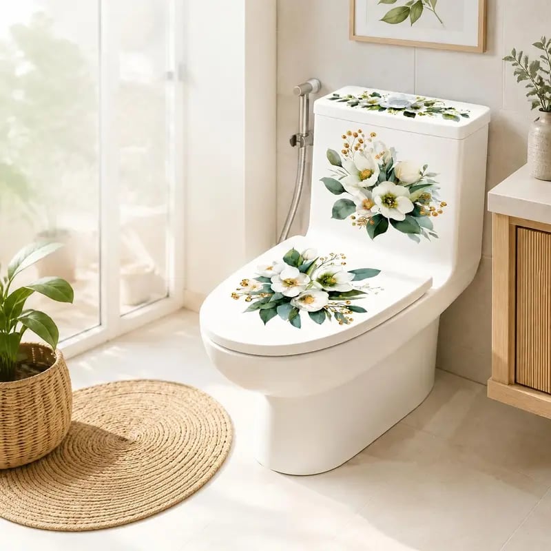 Last Day 50% OFF-Only$12.99🎁3-Piece Floral Bathroom Toilet Sticker Set – Decorative Peel & Stick Decals