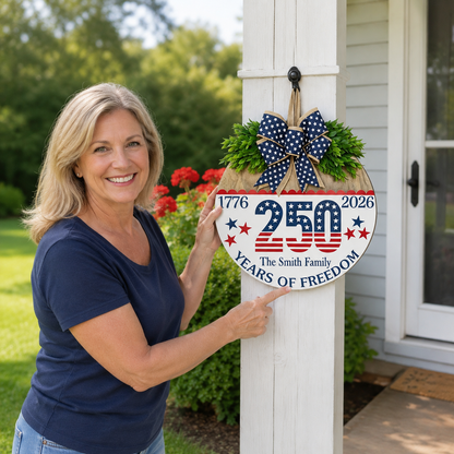 Personalized Round Patriotic Door Decor