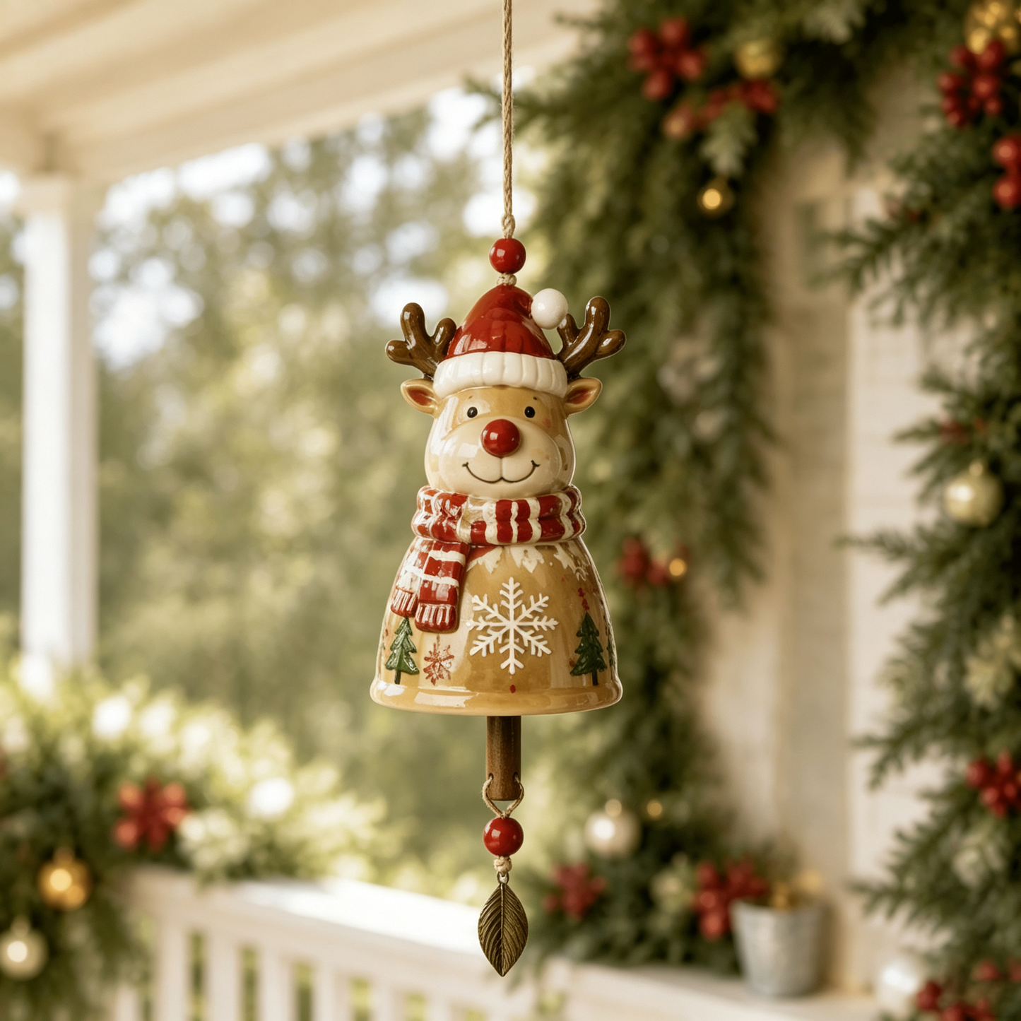 🔔Christmas Ceramic Bell Wind Chime 🎅 12 Styles Santa Snowman Reindeer Hanging Ornament Xmas Porch Tree Holiday Home Decor Gift