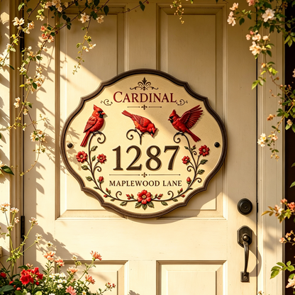 Custom Red Bird Floral Sign