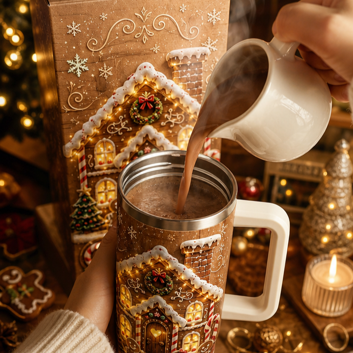 🏠 Personalized Gingerbread House Christmas Insulated Tumbler With Handle