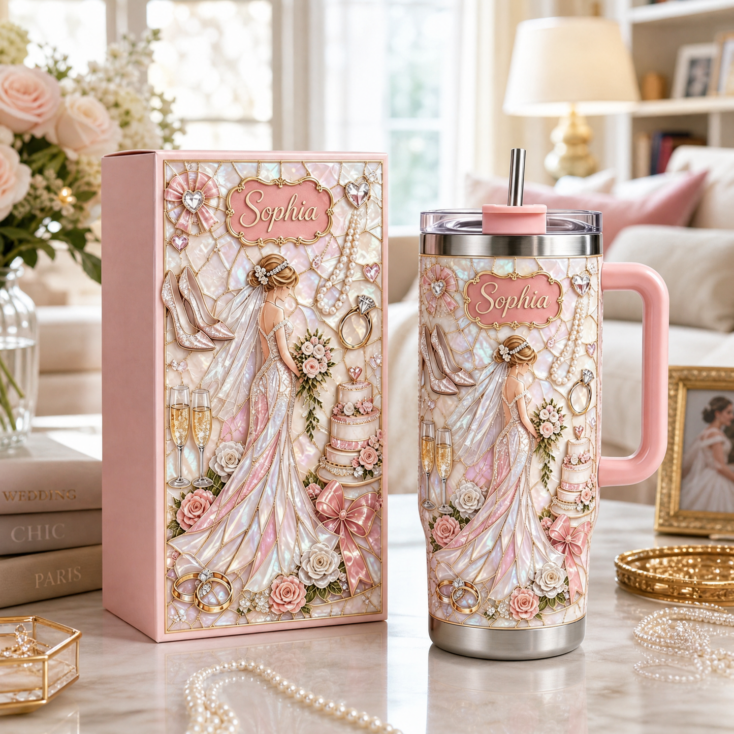 💍 Personalized Bride Wedding Tumbler with Gift Box