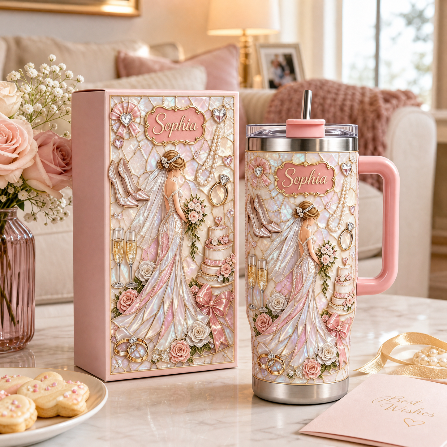 💍 Personalized Bride Wedding Tumbler with Gift Box