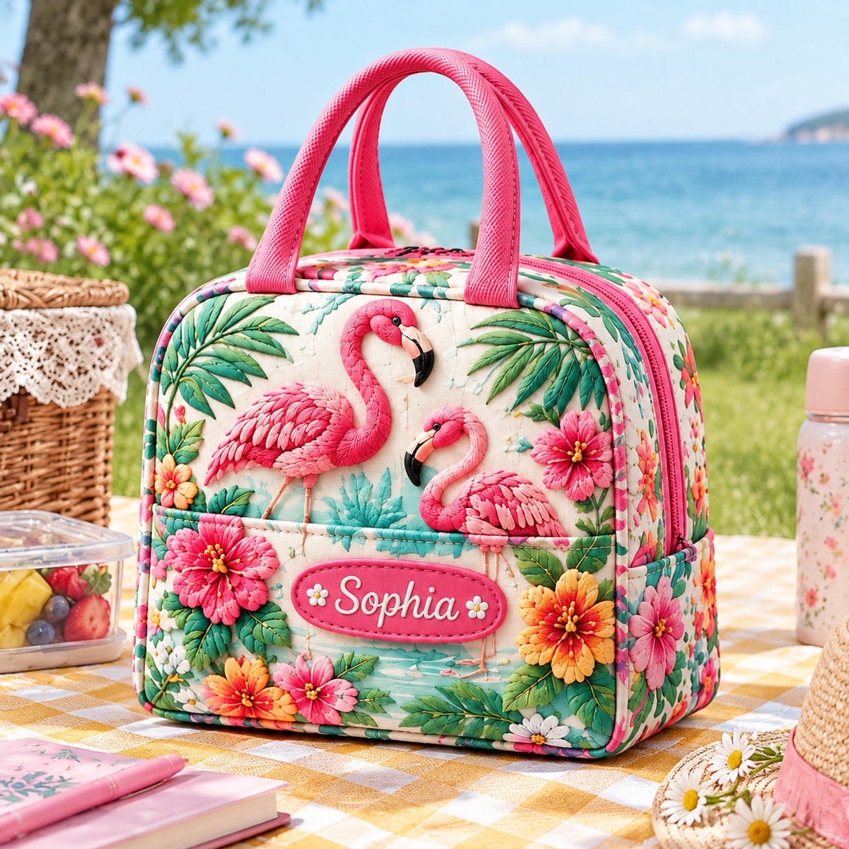🥪Custom Name Insulated Lunch Bag 🦋 5 Floral Nature Tote Designs