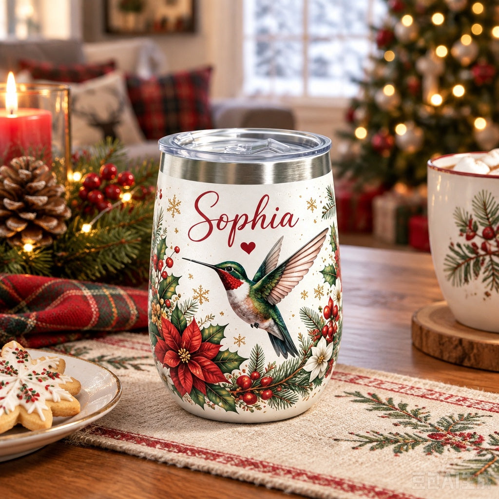 🎅Custom Name Christmas Wine Tumbler 🎁 2 Festive Animal Designs
