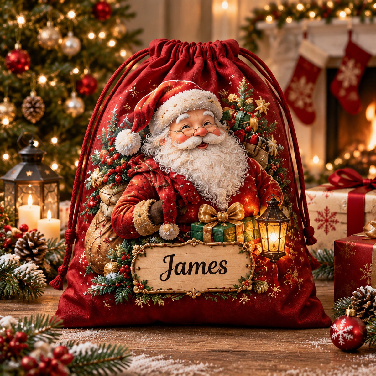 🎅Custom Name Christmas Gift Sack 🎄 6 Festive Holiday Drawstring Sacks