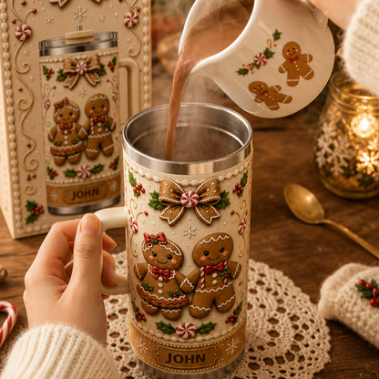 🍪 Personalized Christmas Gingerbread Couple 40oz Handle Tumbler 🎄✨