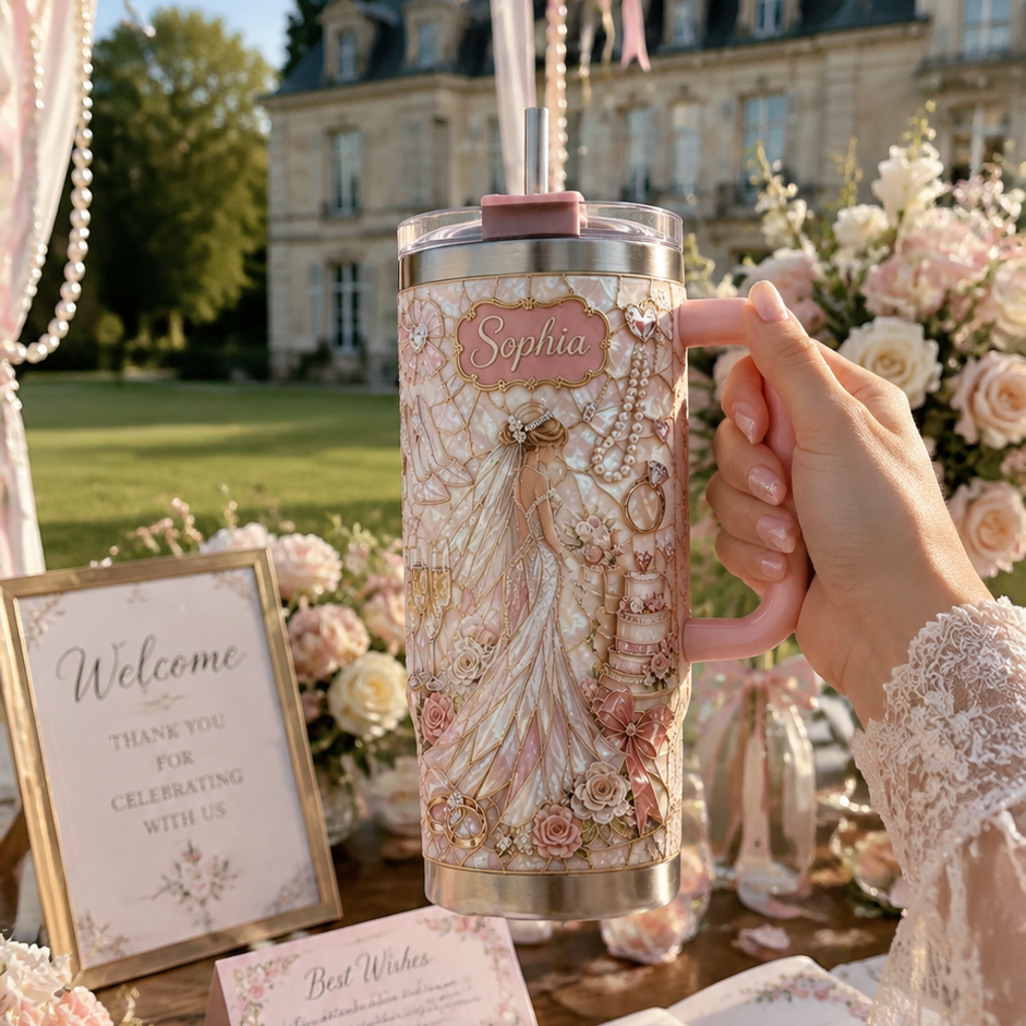 💍 Personalized Bride Wedding Tumbler with Gift Box