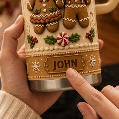 🍪 Personalized Christmas Gingerbread Couple 40oz Handle Tumbler 🎄✨