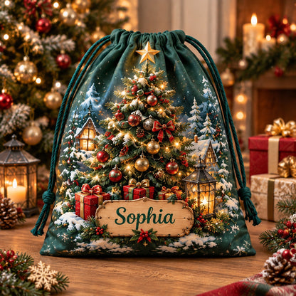🎅Custom Name Christmas Gift Sack 🎄 6 Festive Holiday Drawstring Sacks