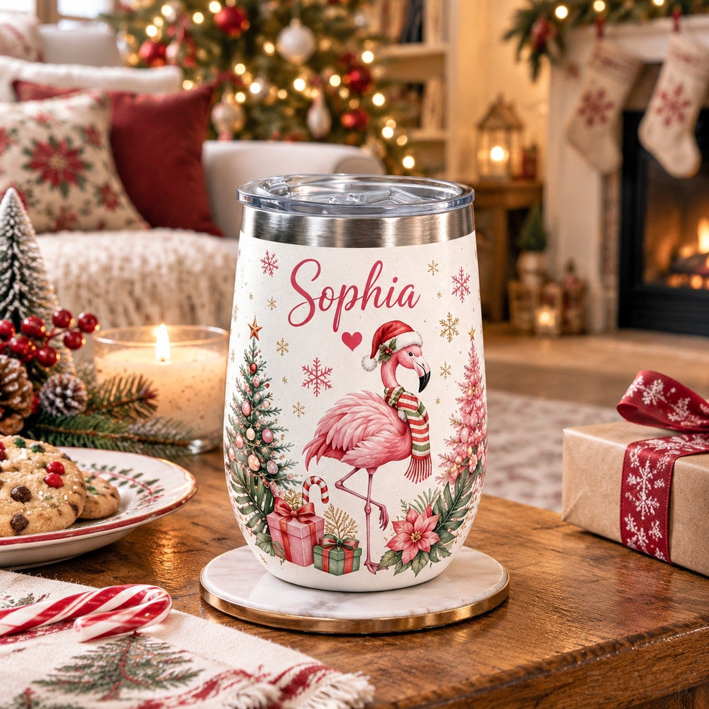 🎅Custom Name Christmas Wine Tumbler 🎁 2 Festive Animal Designs
