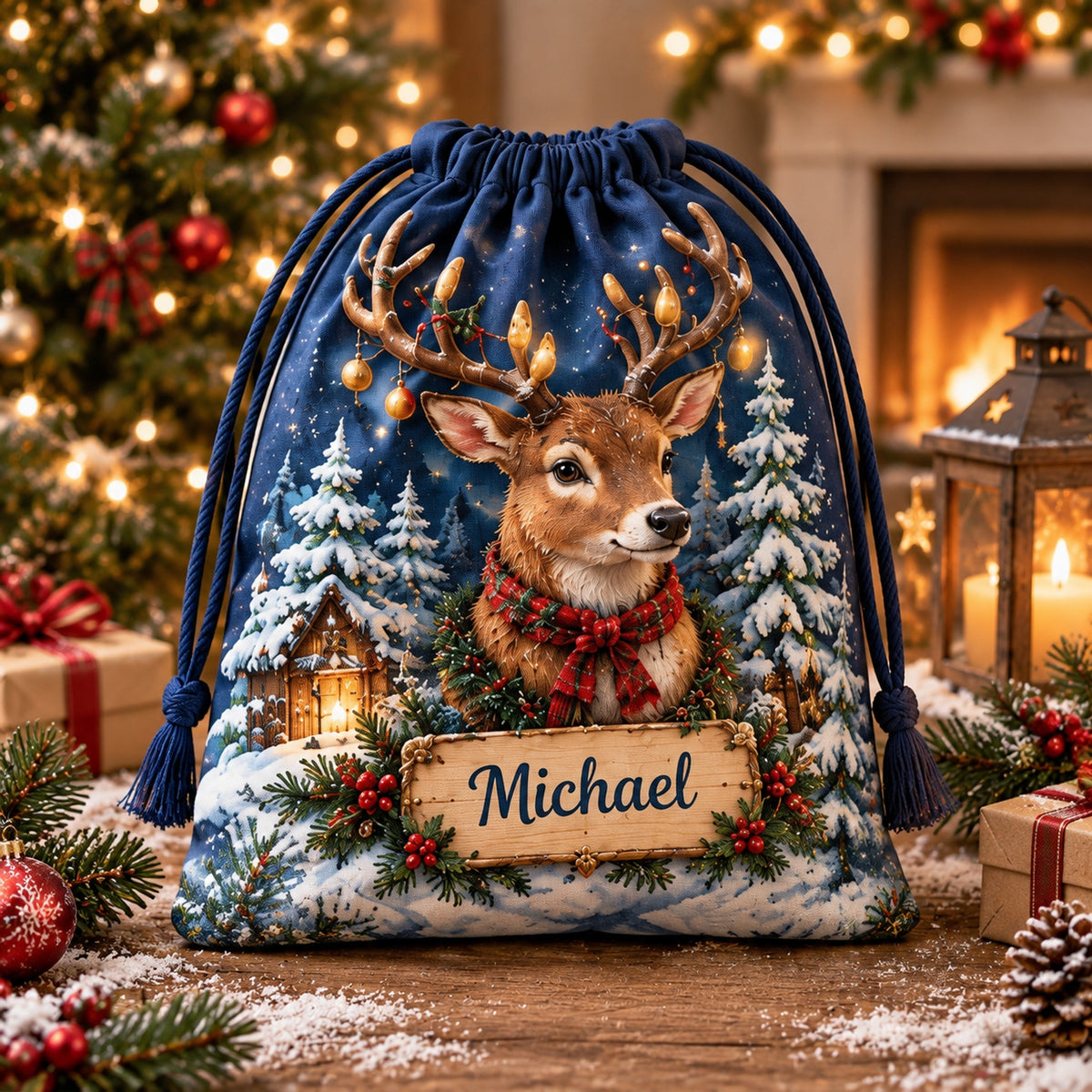 🎅Custom Name Christmas Gift Sack 🎄 6 Festive Holiday Drawstring Sacks