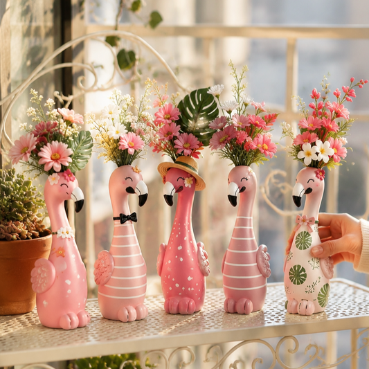 🦩Cute Flamingo Decorative Vase 🌸 5 Styles Resin Figurine Vase Tabletop Centerpiece Indoor Home Shelf Decor Gift