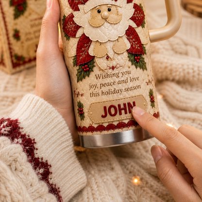 🎄 Personalized Christmas Santa Gnome Insulated Tumbler With Handle, Custom Text Holiday Travel Mug 30oz 40oz Gift Set