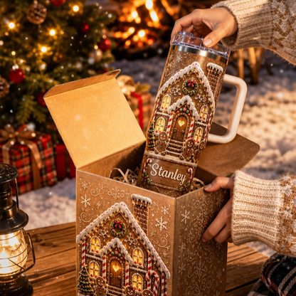 🏠 Personalized Gingerbread House Christmas Insulated Tumbler With Handle