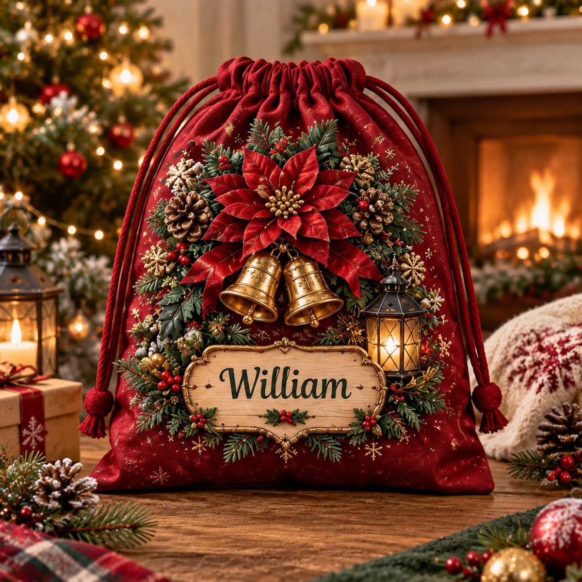 🎅Custom Name Christmas Gift Sack 🎄 6 Festive Holiday Drawstring Sacks
